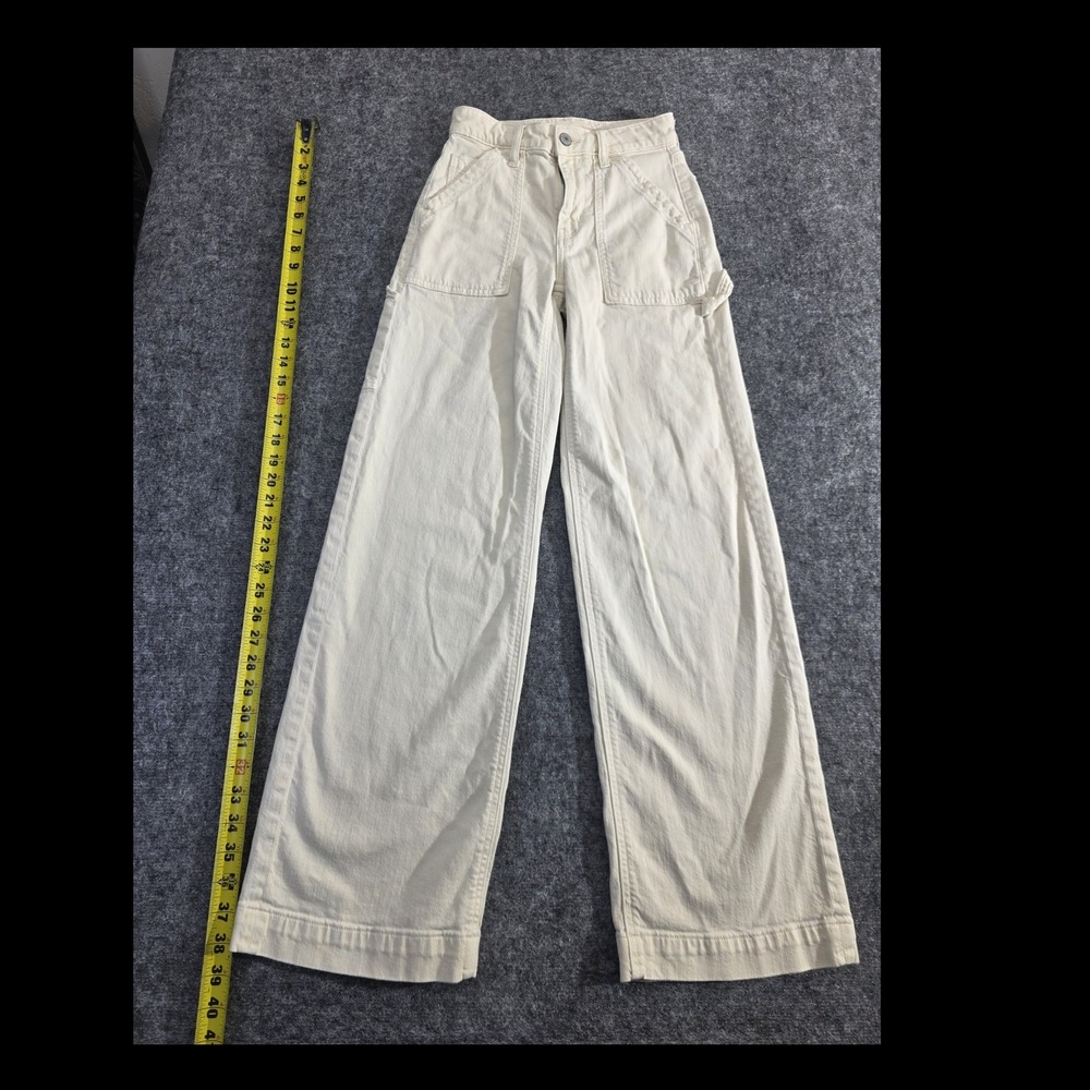 American Eagle Outfitters Women's Baggy Wide Leg Cargo Pants Light Beige Stretch